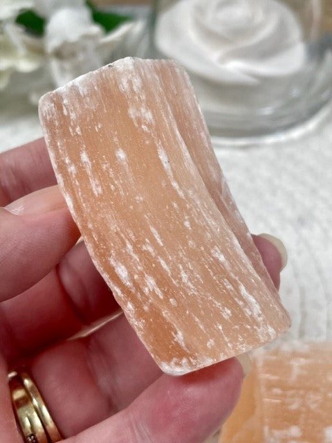 selenite peach chunks cleansing crystal 2